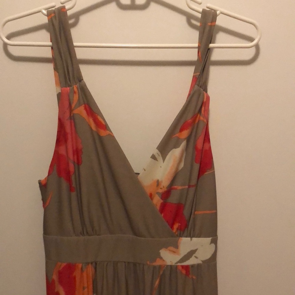 Tan maxi dress with floral print